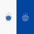 Globe, Business, Communication, Connection, Global, World Line and Glyph Solid icon Blue banner Line and Glyph Solid icon Blue Royalty Free Stock Photo