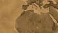 Globe centered on Algeria neighborhood. Sepia elevation map Royalty Free Stock Photo