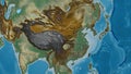 Globe centered on China neighborhood. Relief map Royalty Free Stock Photo