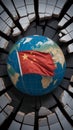 Broken Stone Surrounding Globe with Chinese Flag Center Royalty Free Stock Photo