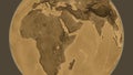 Globe centered on Ethiopia neighborhood. Sepia elevation map Royalty Free Stock Photo