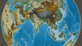 Globe centered on India neighborhood. Relief map Royalty Free Stock Photo