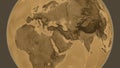 Globe centered on Iraq neighborhood. Sepia elevation map Royalty Free Stock Photo