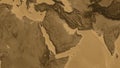 Globe centered on Saudi Arabia. Sepia elevation map Royalty Free Stock Photo