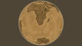 Globe centered on South Africa. Sepia elevation map
