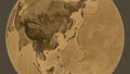 Globe centered on South Korea neighborhood. Sepia elevation map