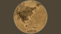 Globe centered on South Korea. Sepia elevation map