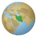 Globe centered to Iran. Country highlighted with.