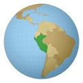 Globe centered to Peru. Country highlighted with.