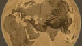 Globe centered on Turkmenistan neighborhood. Sepia elevation map Royalty Free Stock Photo