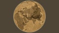 Globe centered on Turkmenistan. Sepia elevation map Royalty Free Stock Photo