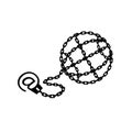 Globe chained and shackled. Modern metaphor, phone internet and social networks addiction icon. Stylish concept illustratio