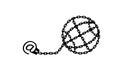 Globe chained and shackled. Modern metaphor, phone internet and social networks addiction icon. Stylish concept illustratio