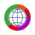 Globe with chart. Colorful vector graphic. Circular pie element. Global data symbol.