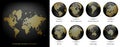 Digital Network - Dotted Gold and Black Map and Globe of the World - Continents - America Europe Asia Africa Australia - Vector ep Royalty Free Stock Photo