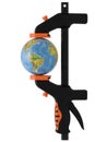 The globe clamped in a manual clamp