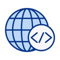 Globe Code Flat Colored Icon for Global Web Development and Online Programming Royalty Free Stock Photo