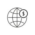 Globe with coin. Internet commerce iconI. Invest money at foreign bank. Vector illustration. EPS 10.