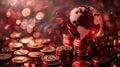 The globe on coin stacks.AI generated image Royalty Free Stock Photo