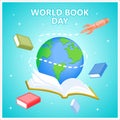 Globe and colorful books. Science for the future. World Book Day concept.