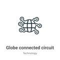 Globe connected circuit outline vector icon. Thin line black globe connected circuit icon, flat vector simple element illustration Royalty Free Stock Photo