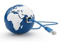 Globe connected to the internet with ethernet cable Royalty Free Stock Photo