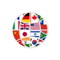 Globe countries flags in flat style, vector Royalty Free Stock Photo