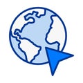 Globe Cursor Click Flat Colored Icon for Worldwide Navigation and Online Interaction Royalty Free Stock Photo