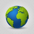 Globe 3d. Earth world map of green space planet. Global digital communication realistic vector modern concept Royalty Free Stock Photo