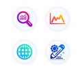 Globe, Data analysis and Diagram icons set. Project edit sign. Internet world, Magnifying glass, Growth graph. Vector