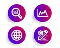 Globe, Data analysis and Diagram icons set. Project edit sign. Internet world, Magnifying glass, Growth graph. Vector