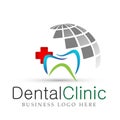 Globe Dental clinic dentist cross care people medical health care logo design icon on white background