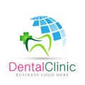 Globe Dental clinic dentist cross care people medical health care logo design icon on white background Royalty Free Stock Photo