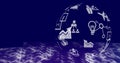 Globe of digital icons spinning against binary coding data processing on blue background Royalty Free Stock Photo