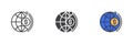 Globe and dollar coin different style icon set