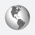 Globe of Earth with borders of all countries. 3d icon Globe in gray. High quality world map in gray. North America, US with all st Royalty Free Stock Photo