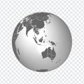 Globe of Earth with borders of all countries. 3d icon Globe in gray. High quality world map in gray. South Asia, Australia with al Royalty Free Stock Photo