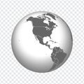 Globe of Earth with borders of all countries. 3d icon Globe in gray on transparent background. High quality world map in gray. Ca