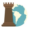 Globe Earth and chess rook icon isolated