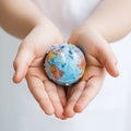 Globe, earth in children\'s hands, isolated on white, concept of environmental protection, Royalty Free Stock Photo