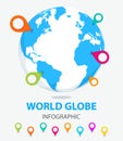 Globe earth with color pointer marks. Vector illustration