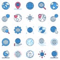 Globe and Earth colored icons set. Planet and Map vector signs Royalty Free Stock Photo