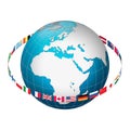 Globe earth with flag ring, Europe centric Royalty Free Stock Photo