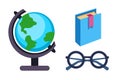 Globe earth geography book and glasses icon vector illustration. International graphic travel sphere. Education element Royalty Free Stock Photo