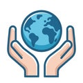 Globe Earth in hands icon. Hands holding the shape of the planet Royalty Free Stock Photo