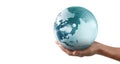 Globe , earth in human hand, holding our planet glowing.  image provided by Nasa Royalty Free Stock Photo
