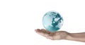 Globe , earth in human hand, holding our planet glowing.  image provided by Nasa Royalty Free Stock Photo