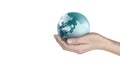 Globe , earth in human hand, holding our planet glowing.  image provided by Nasa Royalty Free Stock Photo