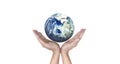 Globe , earth in human hand, holding our planet glowing.  image provided by Nasa Royalty Free Stock Photo