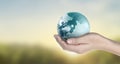 Globe , earth in human hand, holding our planet glowing.  image provided by Nasa Royalty Free Stock Photo